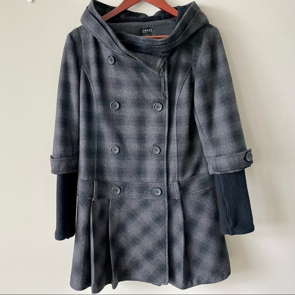 Checkered Wool Blend Hooded Coat - Picture 1 of 7